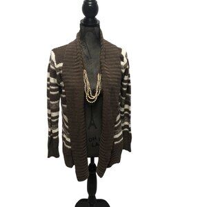 Northcrest Cardigan Womens Size Small Brown White Open Front Sweater Office